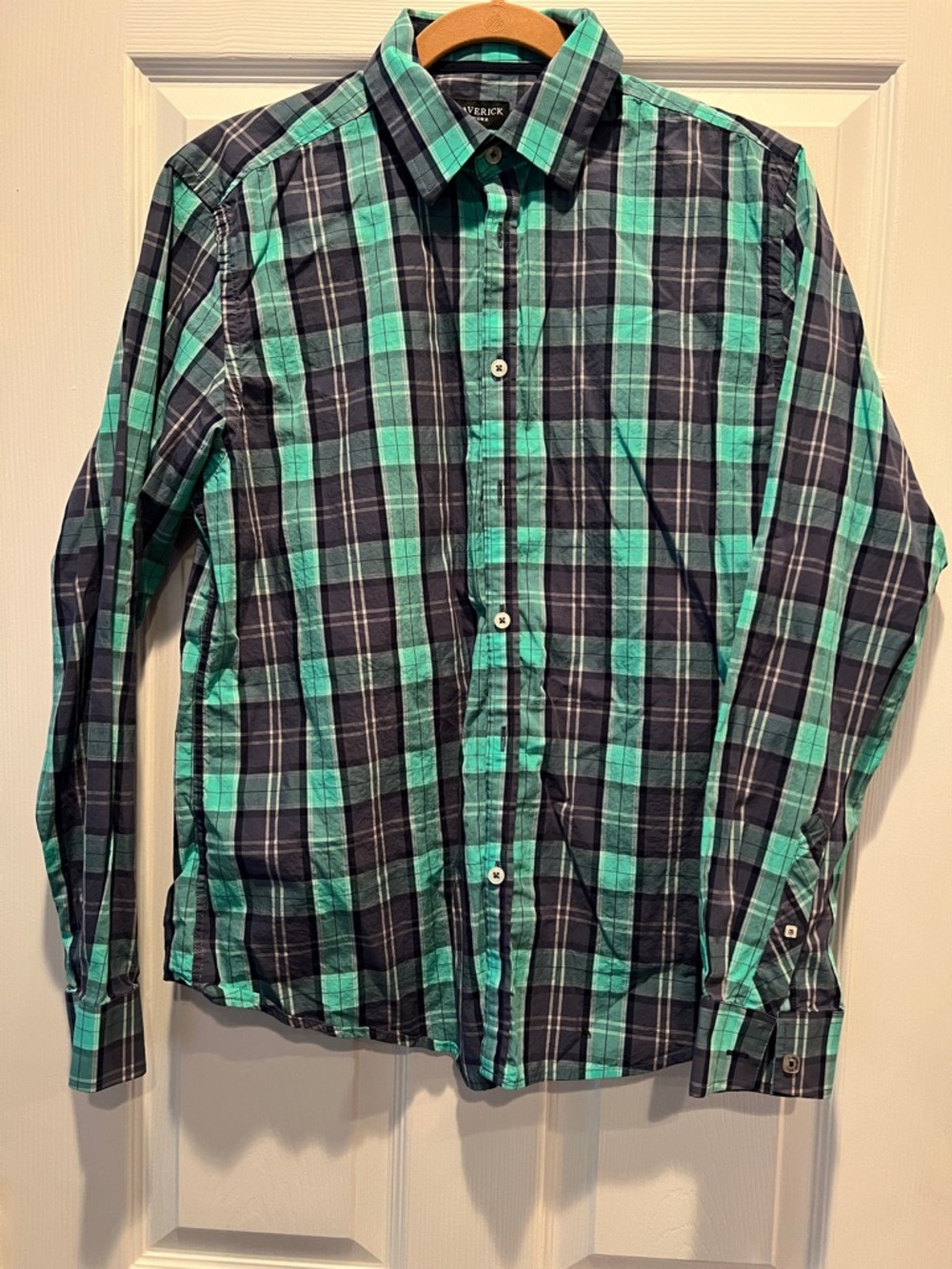 J. Maverick Blue and Green Plaid Long-Sleeve Button-Down Shirt